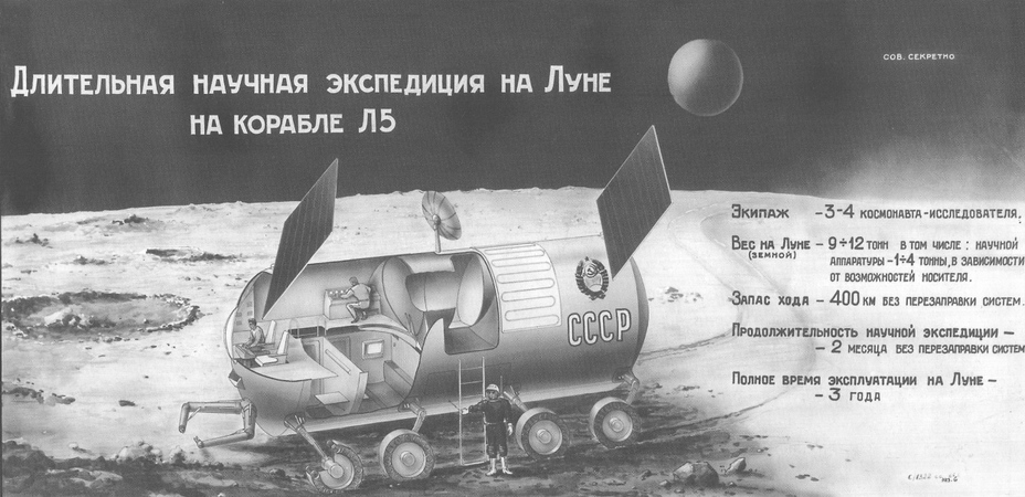 ​Длительная научная экспедиция на корабле Л5. Архивная иллюстрация из альбома «Ракетная космическая система Н1-Л3» (2018). - На Луну к 50-летию Октября | Warspot.ru