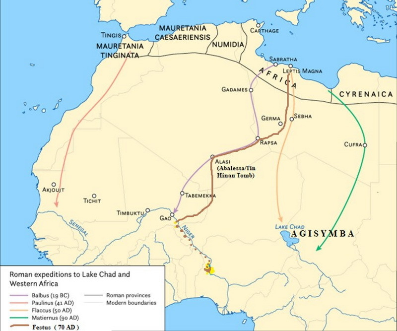 ​Карта римского проникновения в субсахарскую Африку. commons.wikimedia.org - Римляне в Центральной Африке  | Warspot.ru