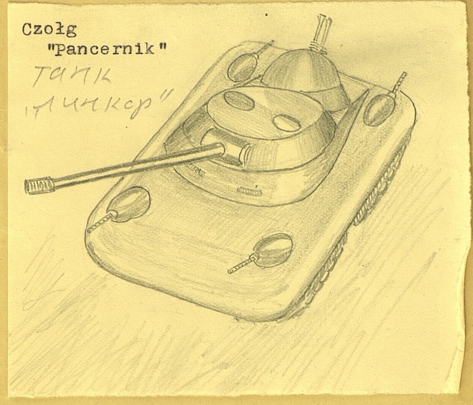 ​Эскиз «Крупноразмерного танка» Станислава Лема, выполненный автором (ЦАМО РФ) - Станислав Лем и его танки | Военно-исторический портал Warspot.ru