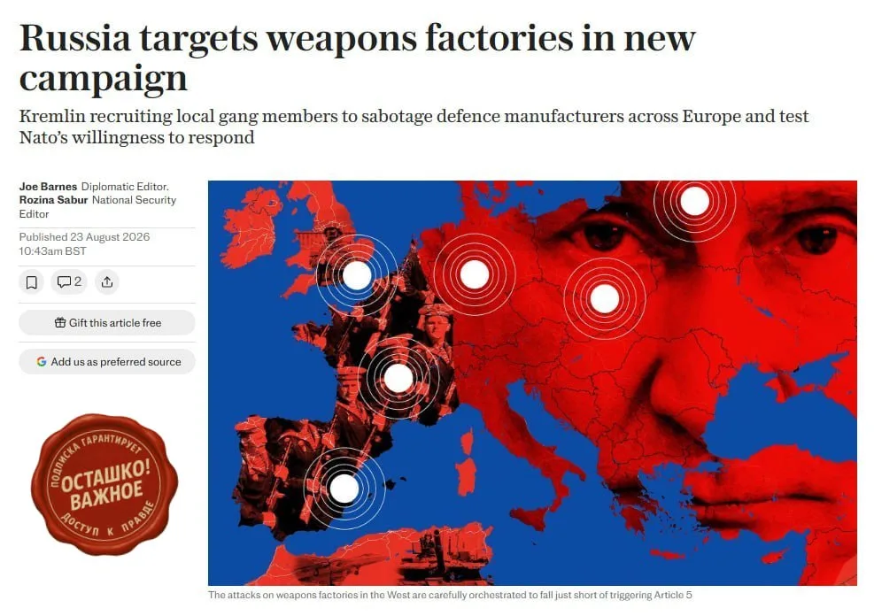 Волна взрывов на военно-промышленных предприятиях Европы: The Telegraph обвиняет Россию в новой кампании диверсий