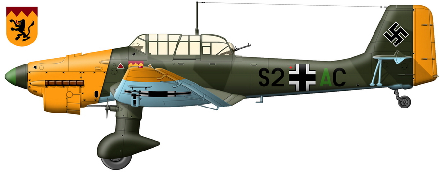 ​Ju 87B-1 (S2+AC) позднего выпуска, на котором летал командир авиагруппы II./StG 77. Балканы, середина 1941 года - Цвета военного неба: символ «блицкрига» | Военно-исторический портал Warspot.ru
