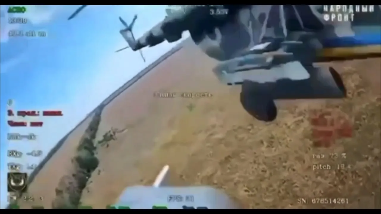 Неудачная попытка перехвата украинского Ми-8 российским оптоволоконным FPV-дроном где-то на Донбассе