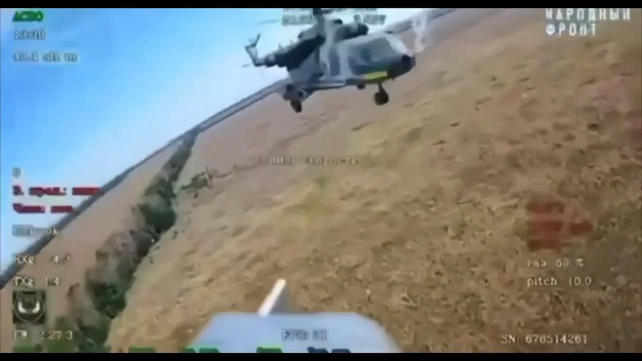Неудачная попытка перехвата украинского Ми-8 российским оптоволоконным FPV-дроном где-то на Донбассе