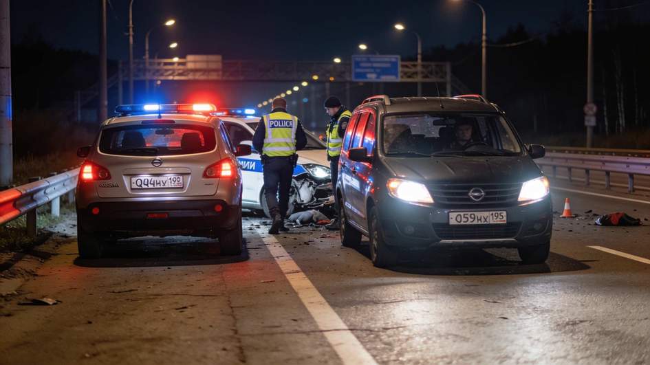 Пешеход погиб на трассе под Всеволожском после двойного наезда автомобилей