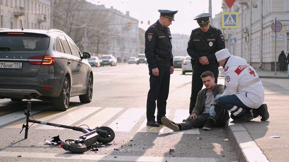 В Мурино электросамокатчик оказался под колесами автомобиля на переходе