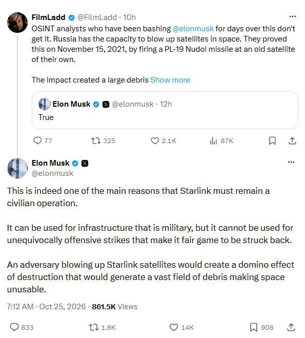 Илон Маск выражает беспокойство о безопасности спутников Starlink в условиях глобальных конфликтов