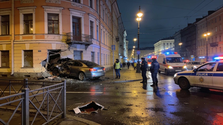 Иномарка протаранила фасад дома на Кирочной улице в центре Петербурга