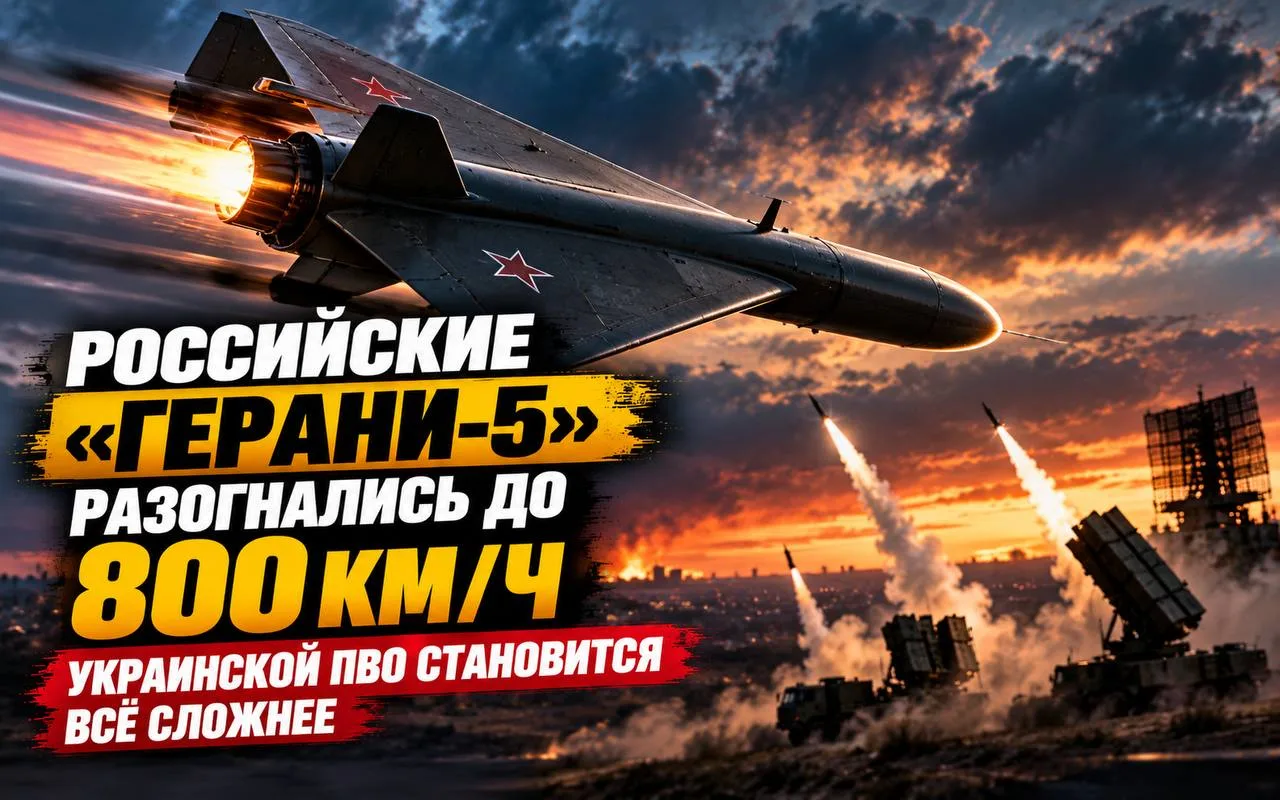 Российские беспилотники «Герань-5» достигают скорости 800 км/ч, создавая угрозу для украинской ПВО