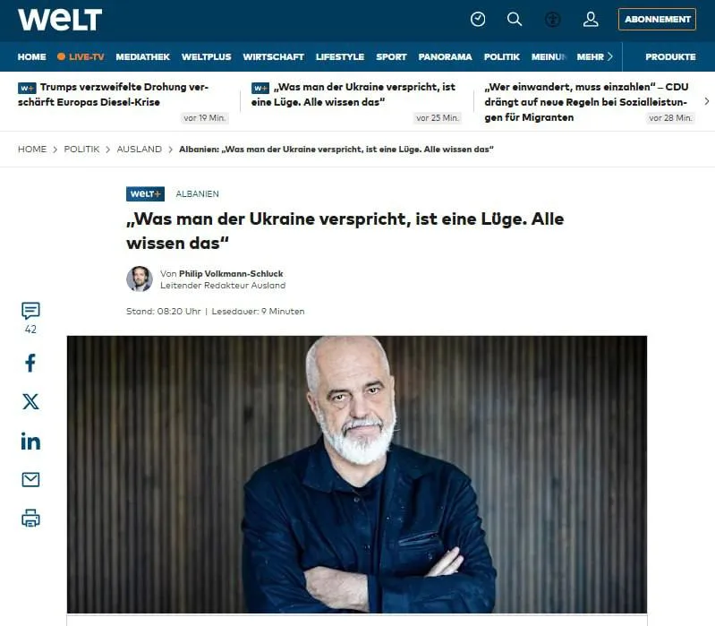 «Все это осведомлены»: премьер Албании назвал обещания Украине о вступлении в ЕС обманом